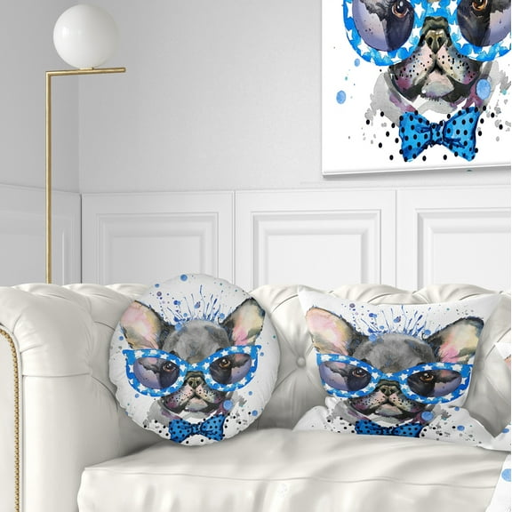 Designart Cute French Bulldog with Glasses - Animal Throw Pillow - 12x20