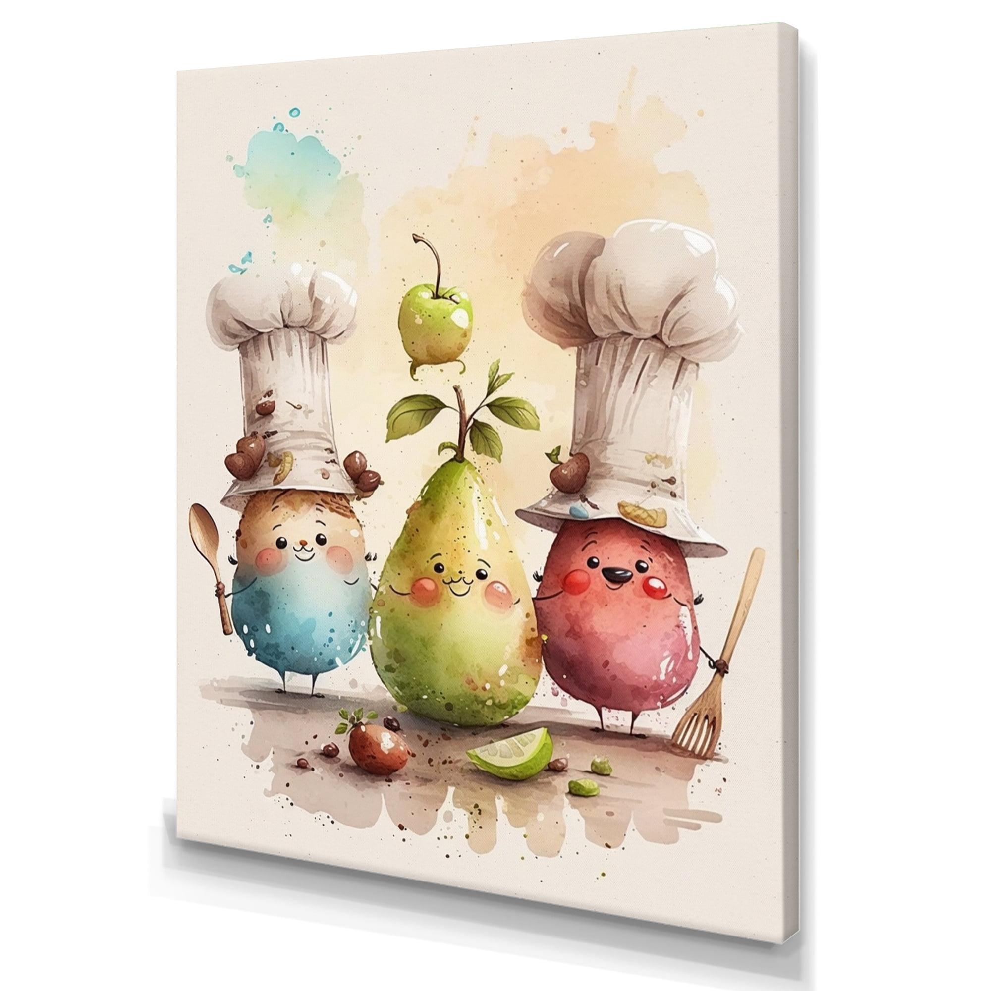 Designart Cute Fruits With Chef Hats I Canvas Wall Art
