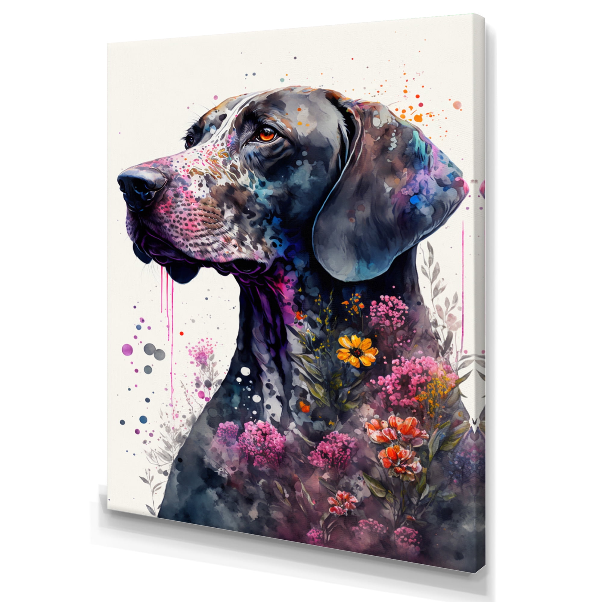 Designart Cute Germand Dog Floral Art Canvas Wall Art