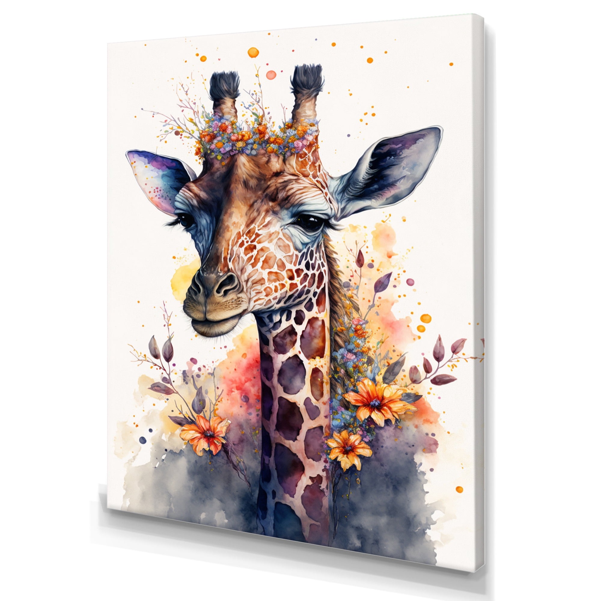 Designart Cute Giraffe Floral Art I Canvas Wall Art