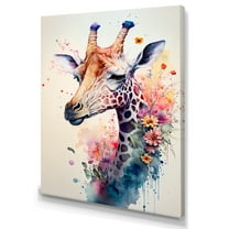 Designart Cute Giraffe Floral Art II Canvas Wall Art