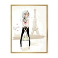 thumbnail image 1 of Designart 'Cute Girl By The Tour Paris Eiffel Tower' Children's Art Framed Canvas Wall Art Print, 1 of 5