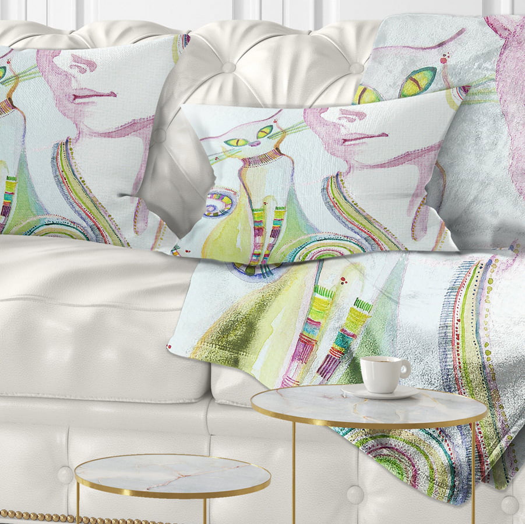 Designart Cute Girl with Cat - Abstract Portrait Throw Pillow - 12x20