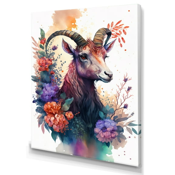 Designart Cute Goat Floral Art I Canvas Wall Art