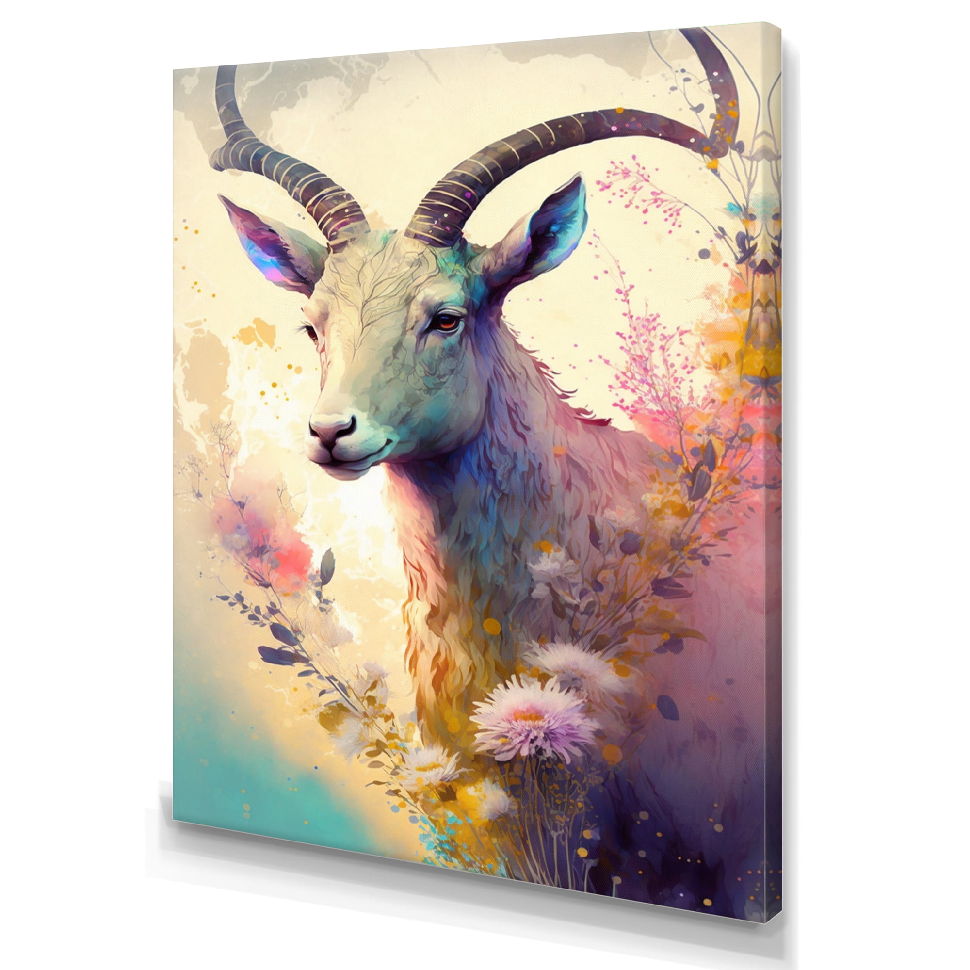 Designart Cute Goat Floral Art III Canvas Wall Art