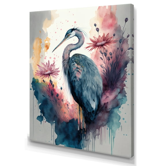 Designart Cute Heron Floral Art IV Canvas Wall Art