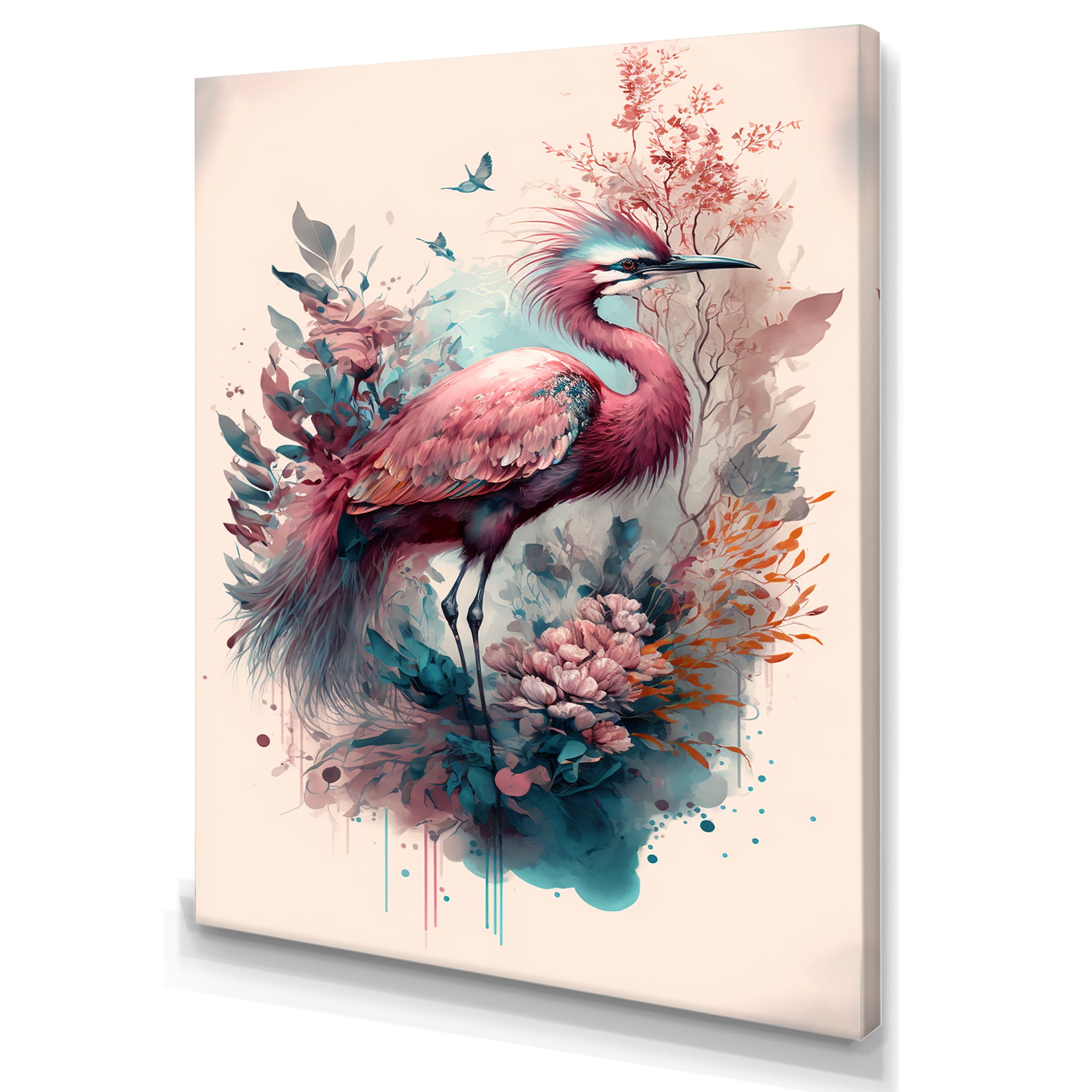 Designart Cute Heron Floral Art VII Canvas Wall Art