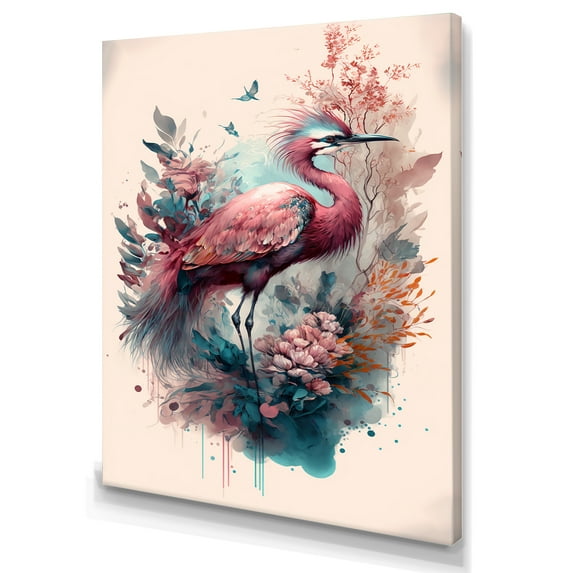 Designart Cute Heron Floral Art VII Canvas Wall Art