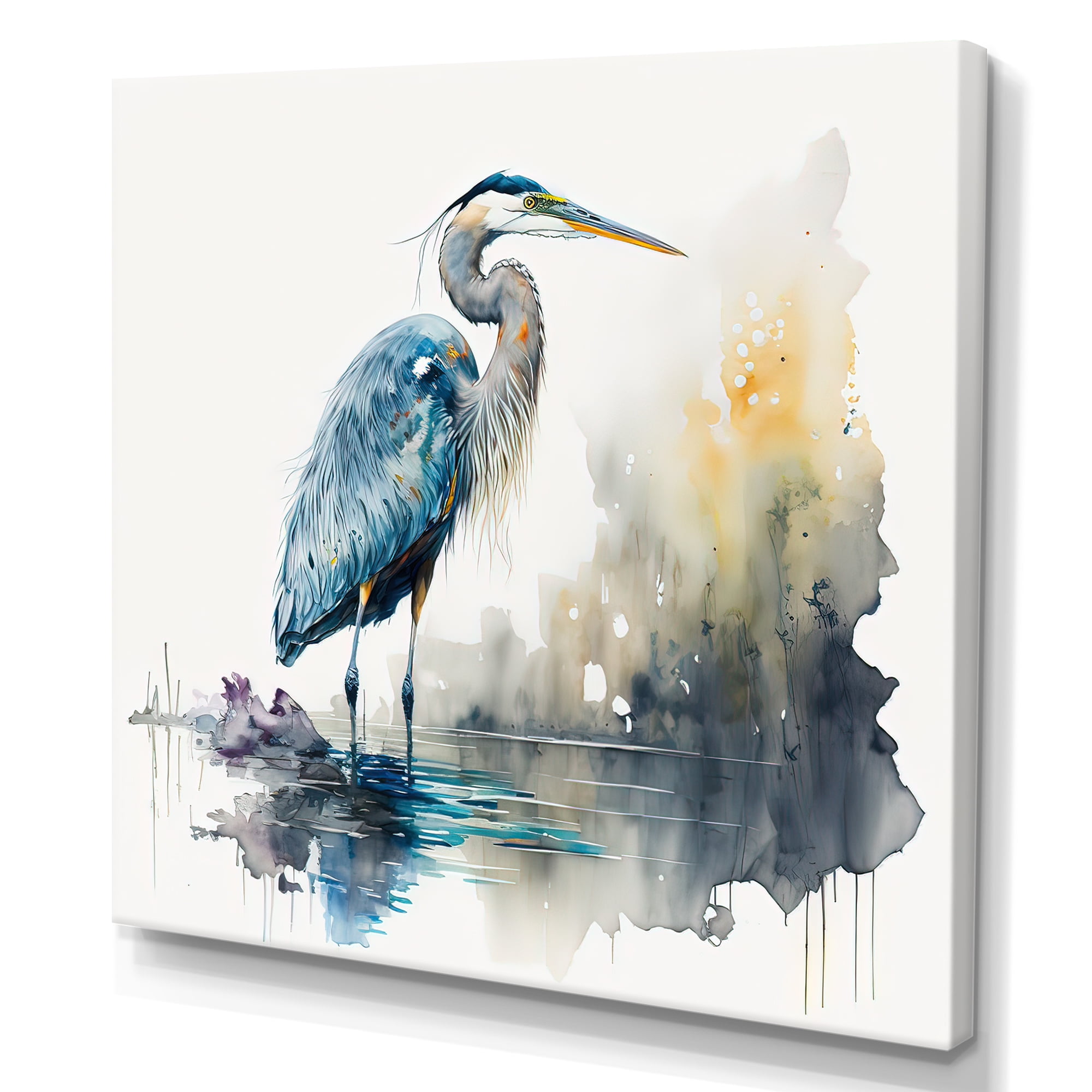 Designart Cute Heron In A Lake Floral Art III Canvas Wall Art