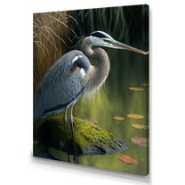 Designart Cute Heron In A Lake Floral Art V Canvas Wall Art