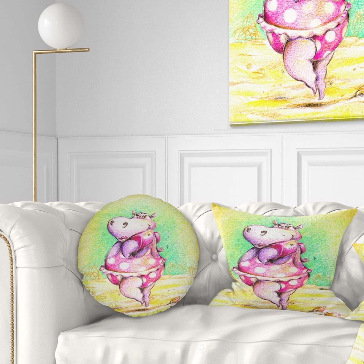 Designart Cute Hippo Goes Swimming - Abstract Throw Pillow - 12x20