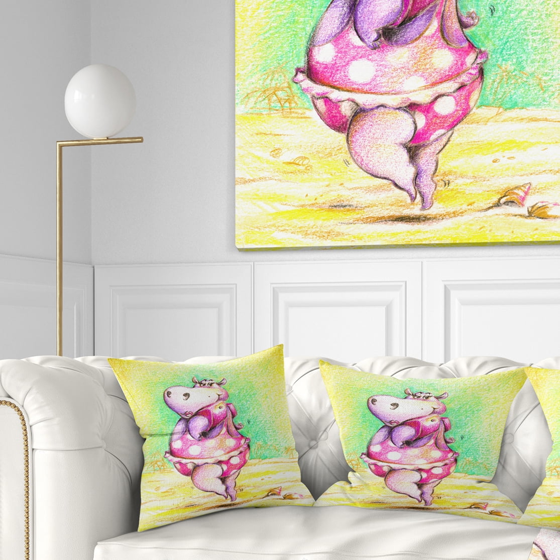 Designart Cute Hippo Goes Swimming - Abstract Throw Pillow - 18x18