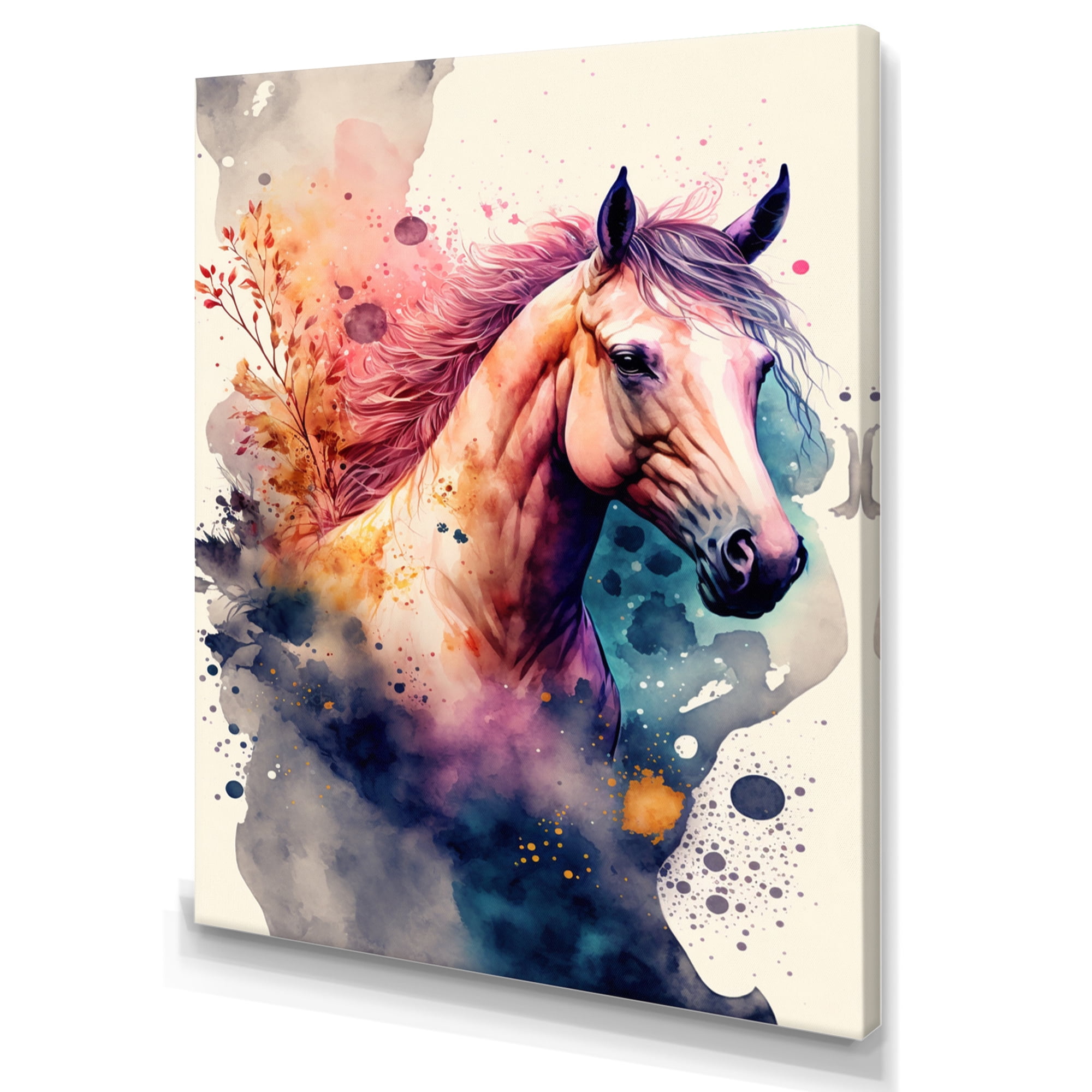 Designart Cute Horse Floral Art II Canvas Wall Art