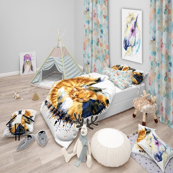 Designart 'Cute Kitten Graphical Illustration' Modern & Contemporary Duvet Cover Set