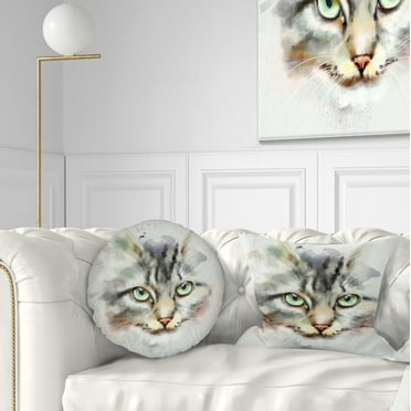 Designart Cute Kitten Watercolor Hand drawn - Animal Throw Pillow - 12x20