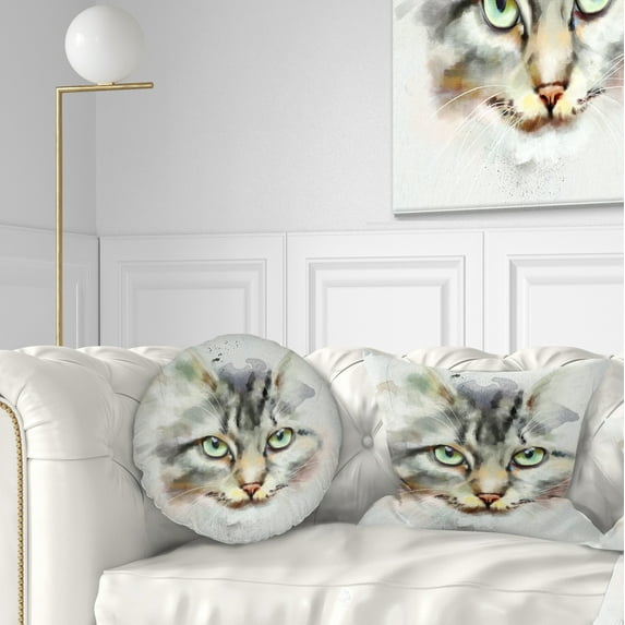 Designart Cute Kitten Watercolor Hand drawn - Animal Throw Pillow - 12x20