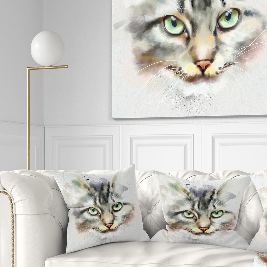 Designart Cute Kitten Watercolor Hand drawn - Animal Throw Pillow - 16x16