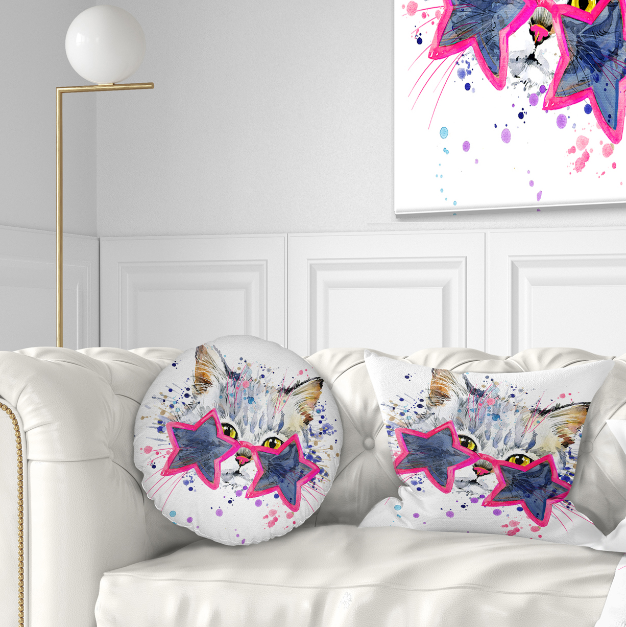 Designart Cute Kitten with Blue Stars - Animal Throw Pillow - 12x20
