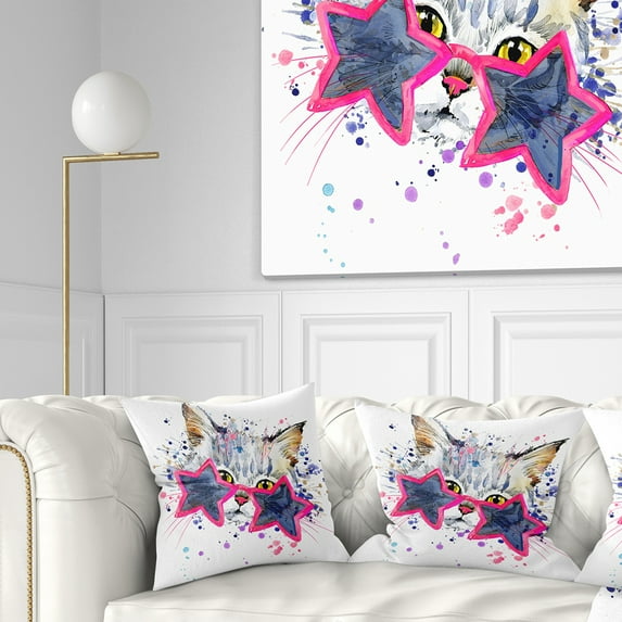 Designart Cute Kitten with Blue Stars - Animal Throw Pillow - 18x18