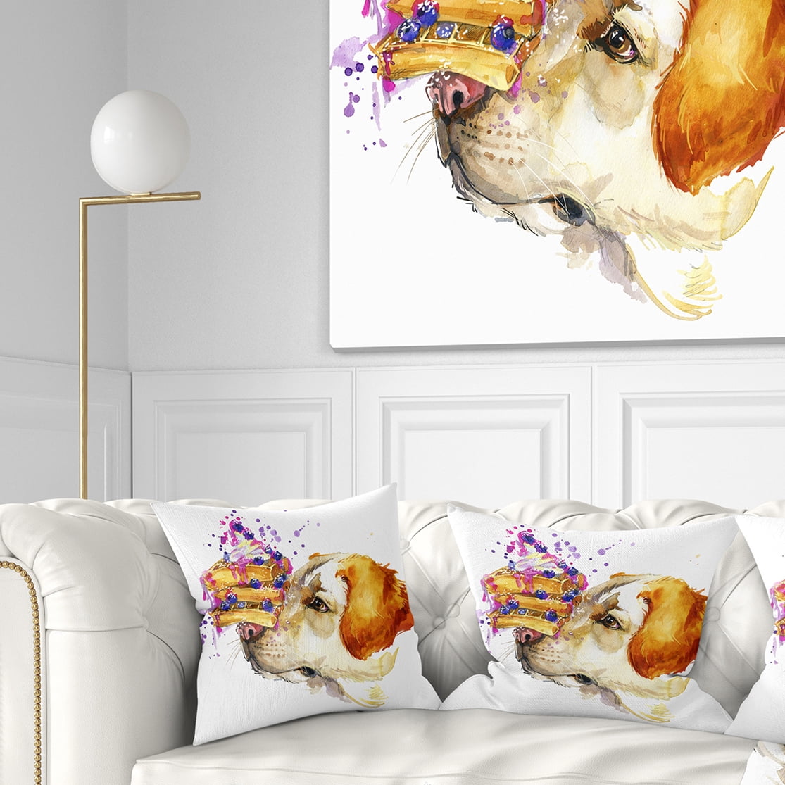 Designart Cute Labrador Dog Watercolor - Animal Throw Pillow - 16x16
