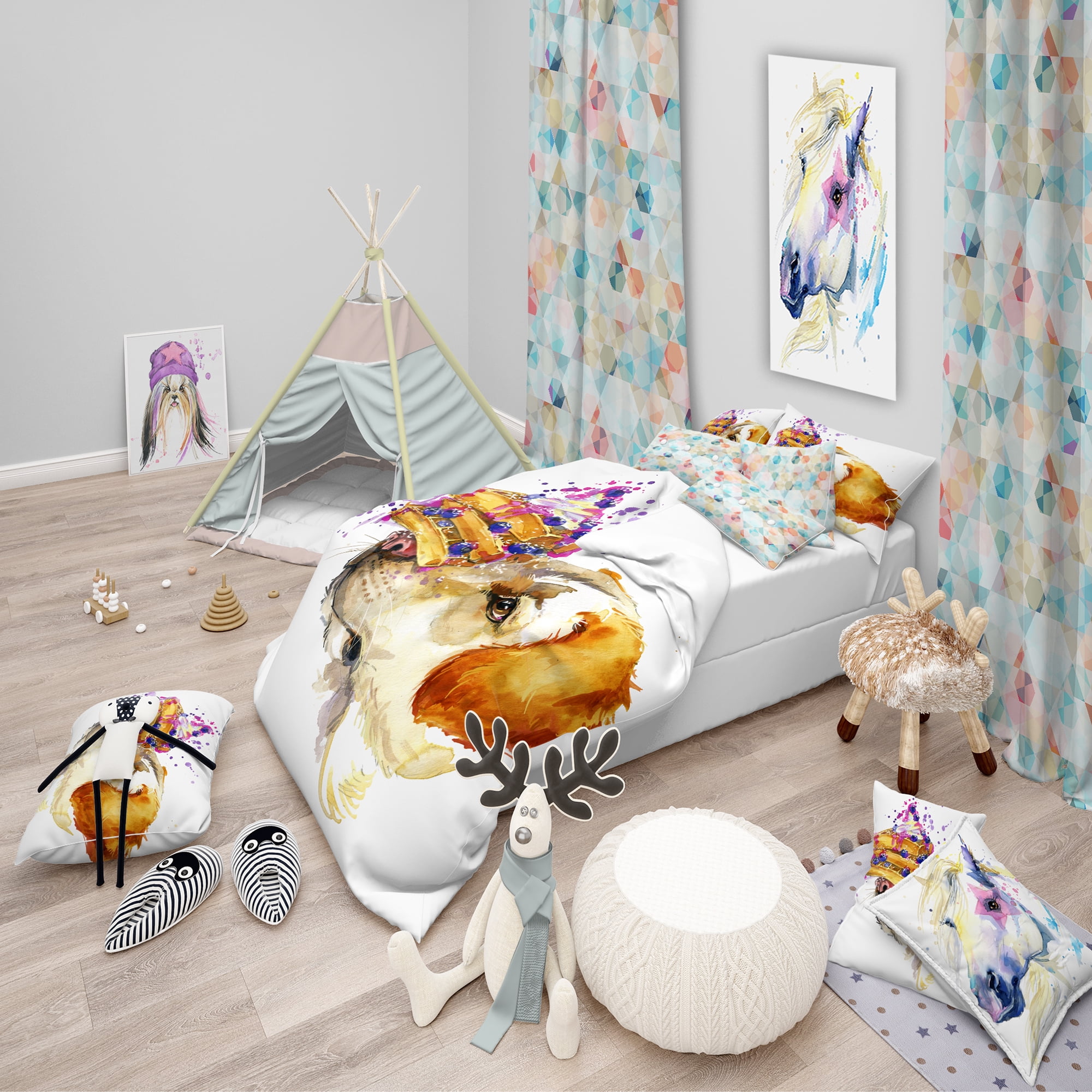 Designart 'Cute Labrador Dog Watercolor' Modern & Contemporary Duvet Cover Set
