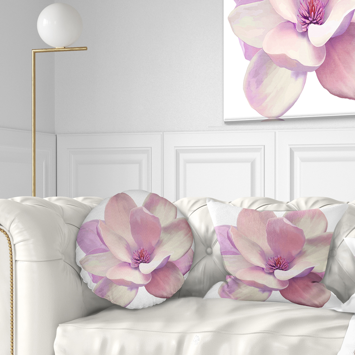 Designart Cute Light Pink Magnolia Flower - Flowers Throw Pillowwork - 12x20