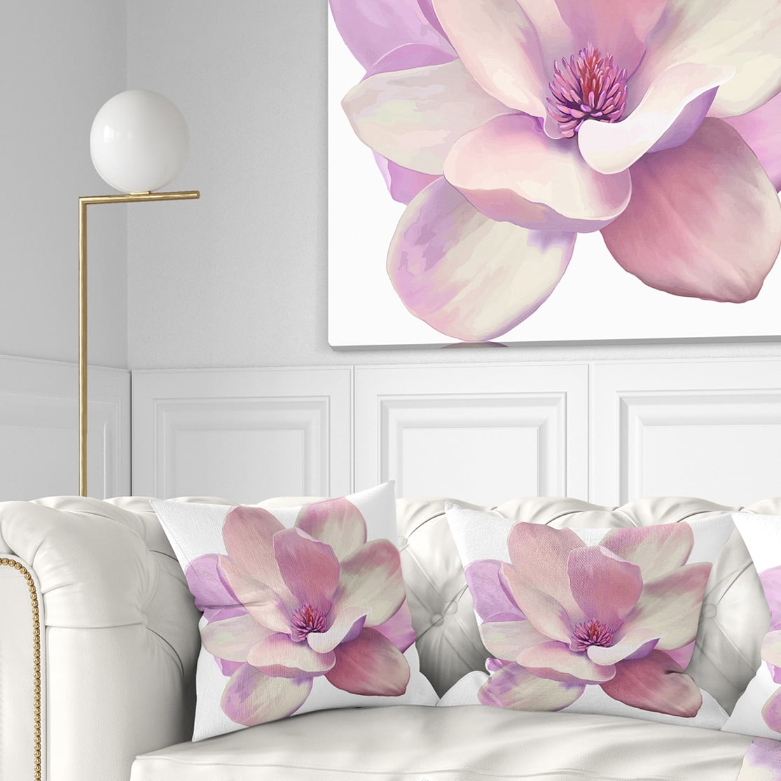Designart Cute Light Pink Magnolia Flower - Flowers Throw Pillowwork - 16x16