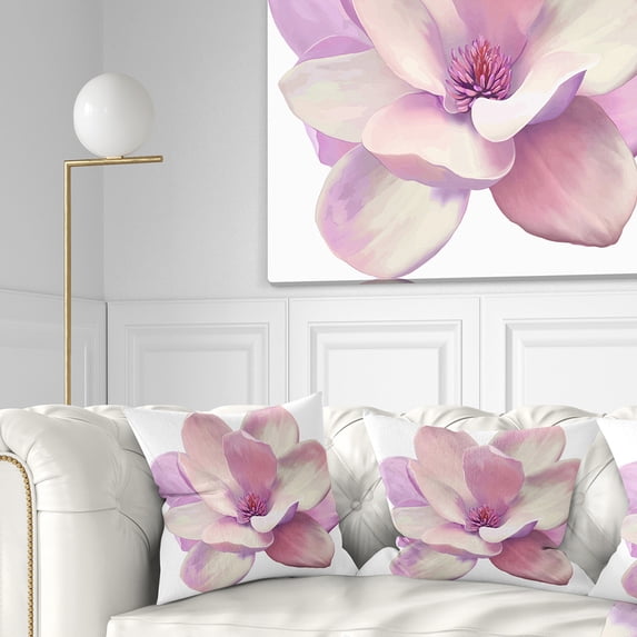 Designart Cute Light Pink Magnolia Flower - Flowers Throw Pillowwork - 16x16