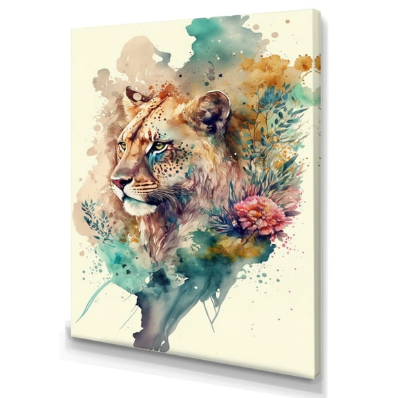 Designart Cute Lions Floral Art II Canvas Wall Art