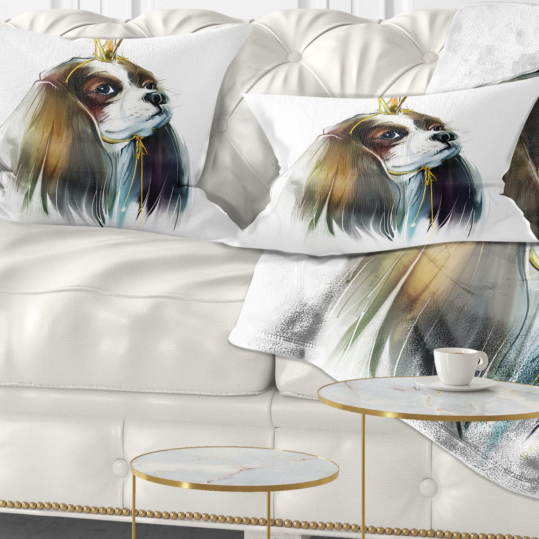 Designart Cute Little Dog in Crown - Animal Throw Pillow - 12x20