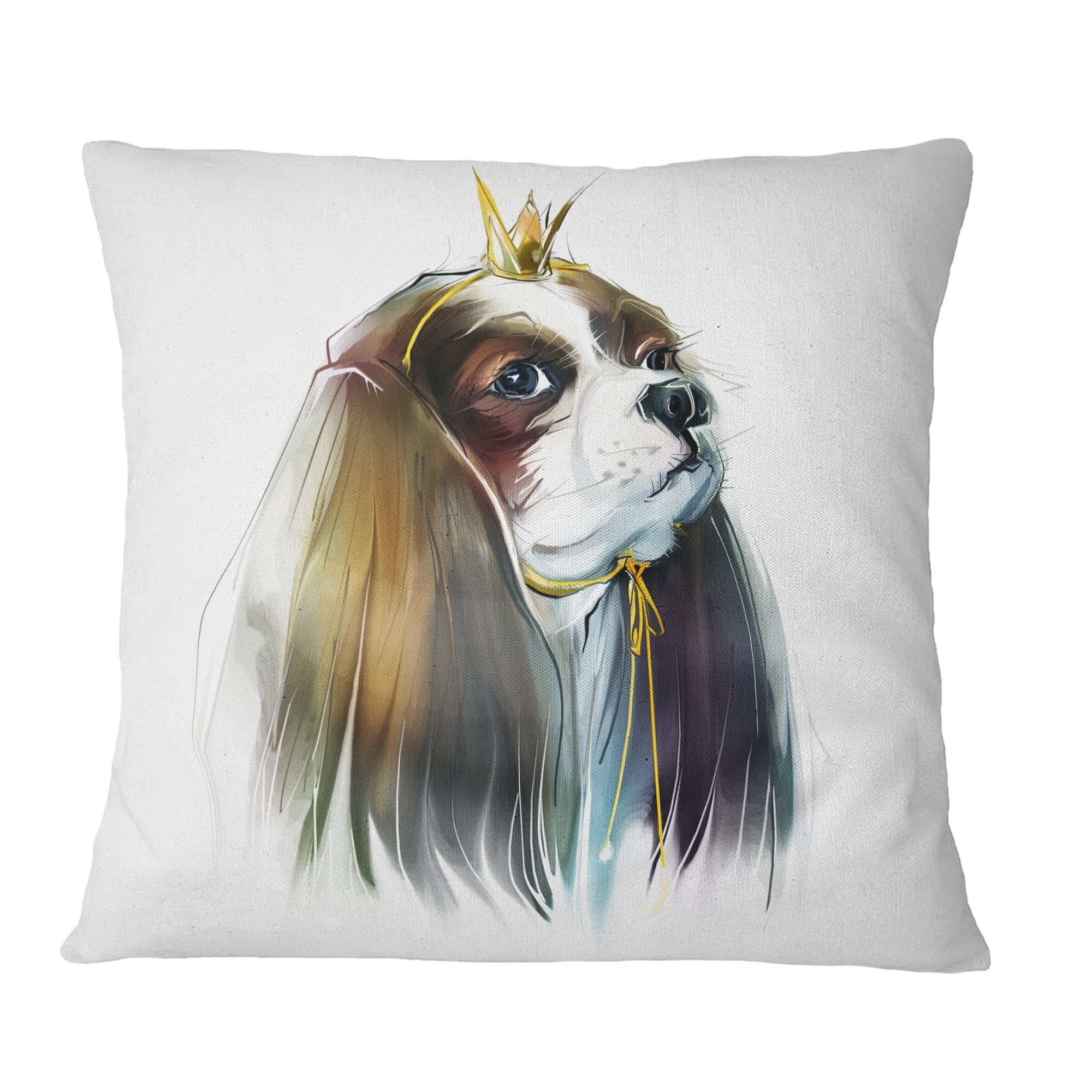 Designart Cute Little Dog in Crown - Animal Throw Pillow - 16x16