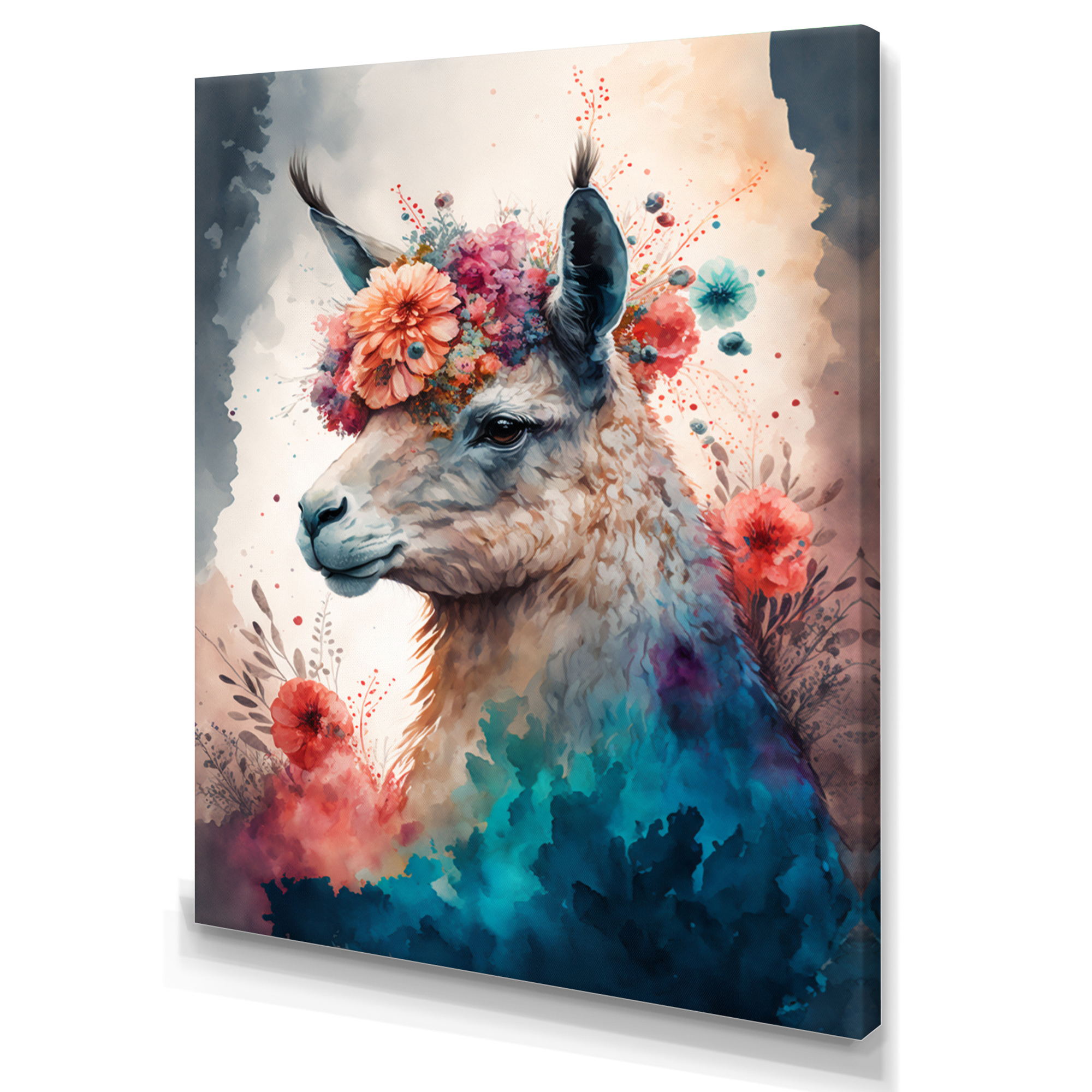 Designart Cute Llama Floral Art I Canvas Wall Art