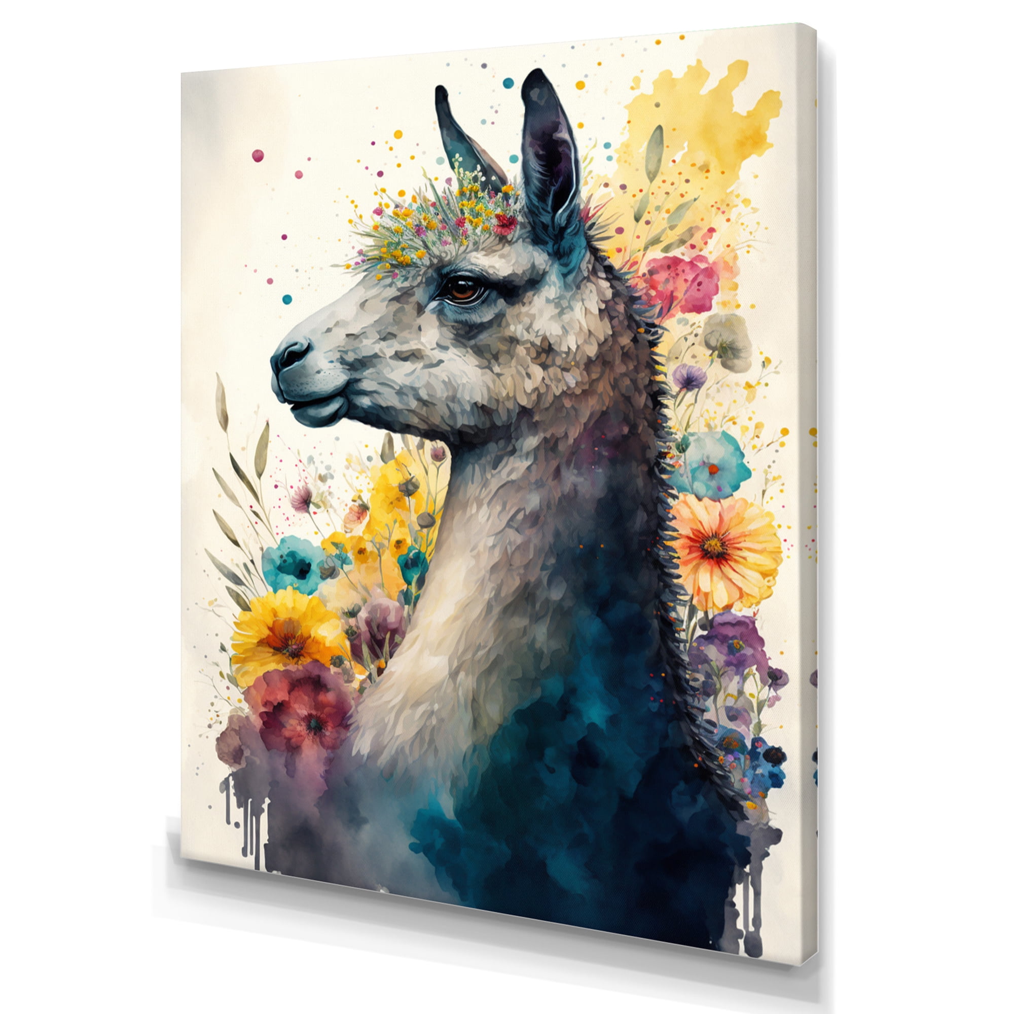 Designart Cute Llama Floral Art II Canvas Wall Art