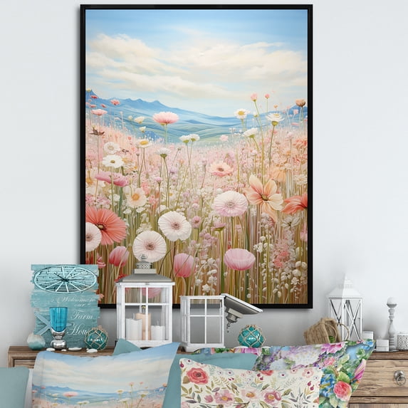 Designart "Cute Meadow Landscape I" Meadow Floater Framed Wall Art Living Room