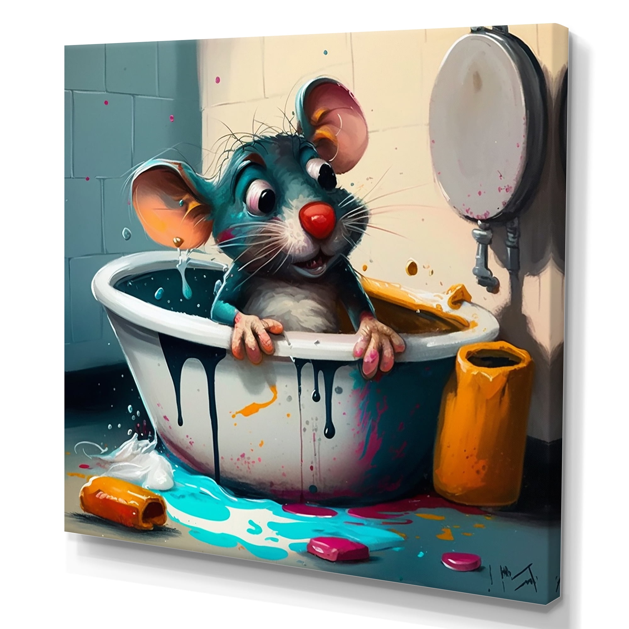 Designart Cute Mouse In The Bath I Canvas Wall Art