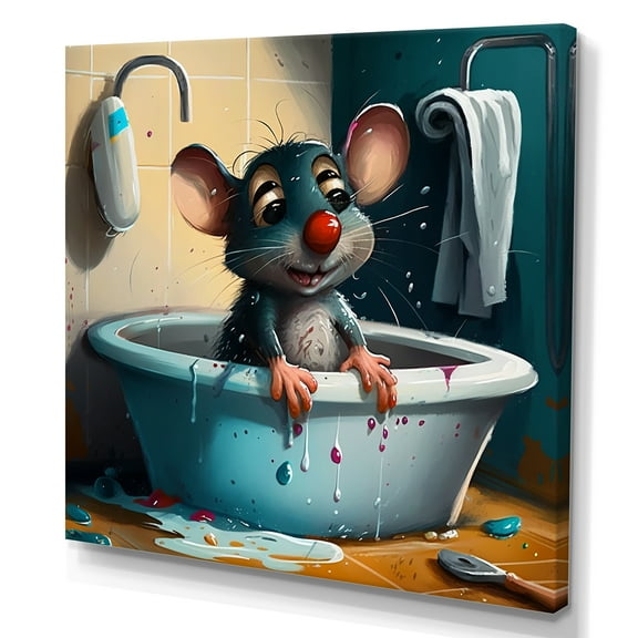 Designart Cute Mouse Taking A Bath Canvas Wall Art