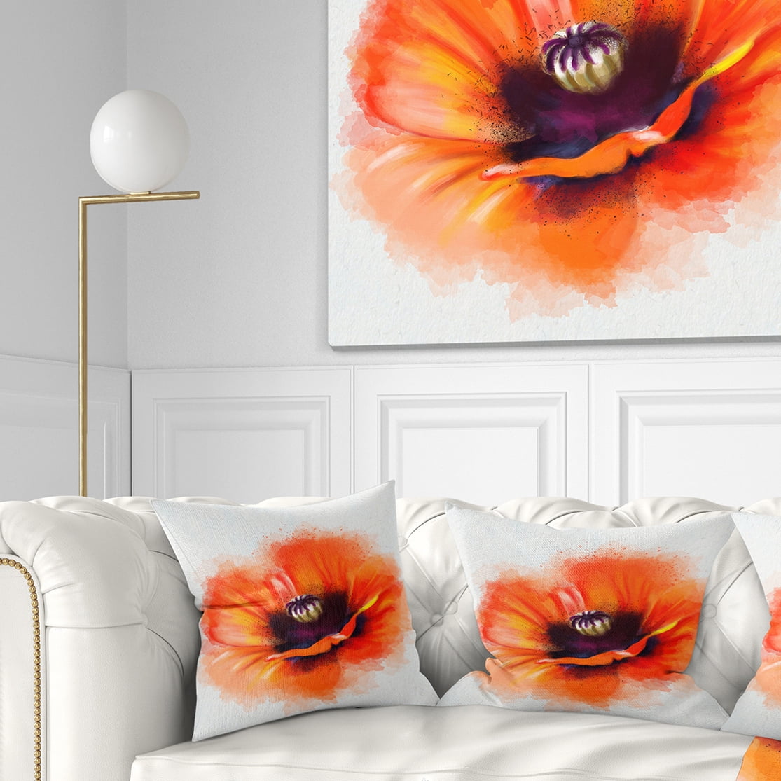 Designart Cute Orange Watercolor Flower - Flowers Throw Pillowwork - 16x16