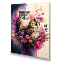 Designart Cute Owls Floral Art I Canvas Wall Art