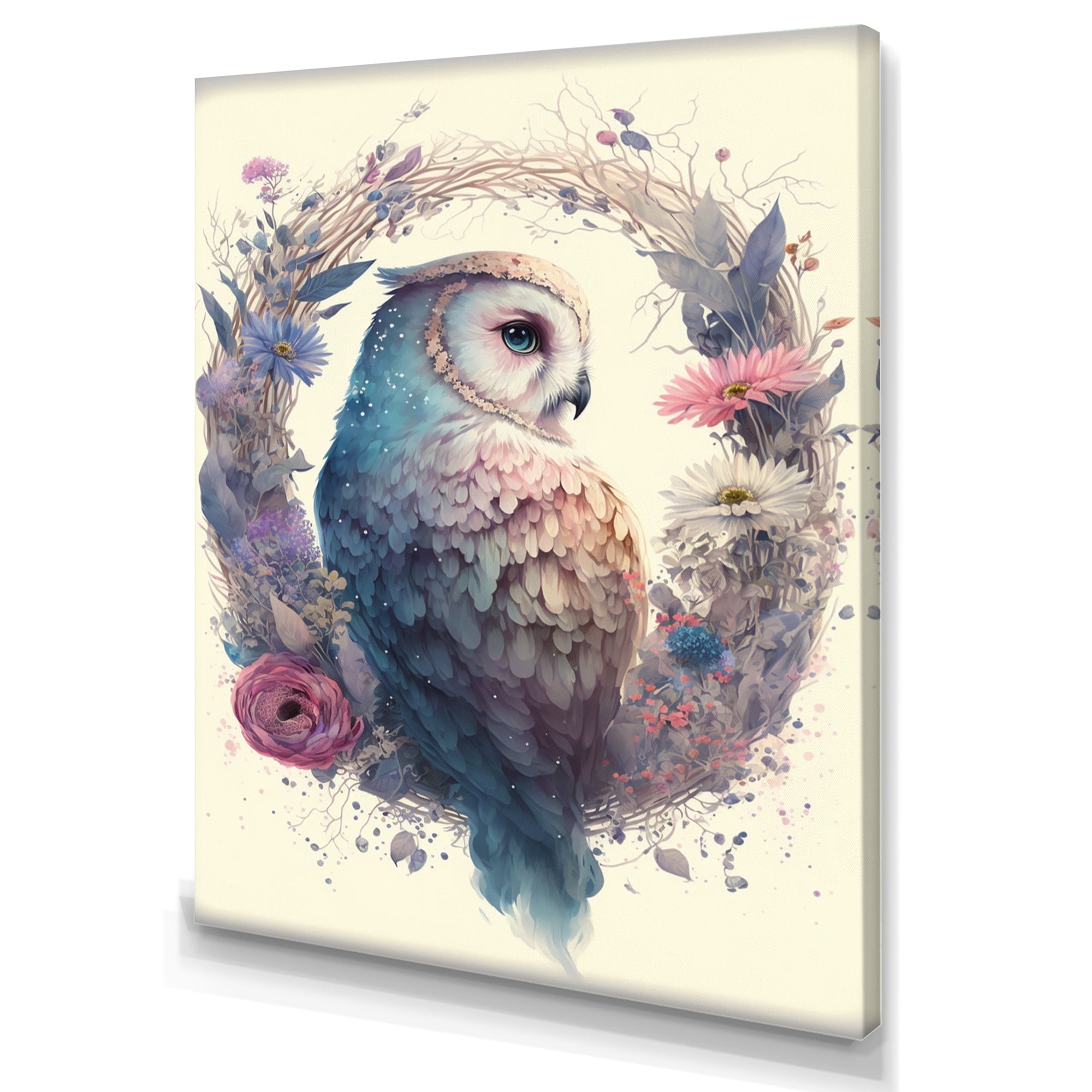 Designart Cute Owls Floral Art III Canvas Wall Art