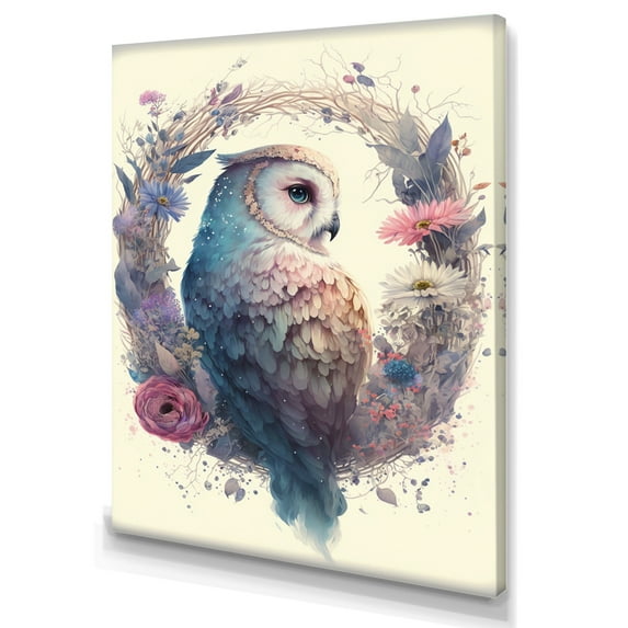 Designart Cute Owls Floral Art III Canvas Wall Art