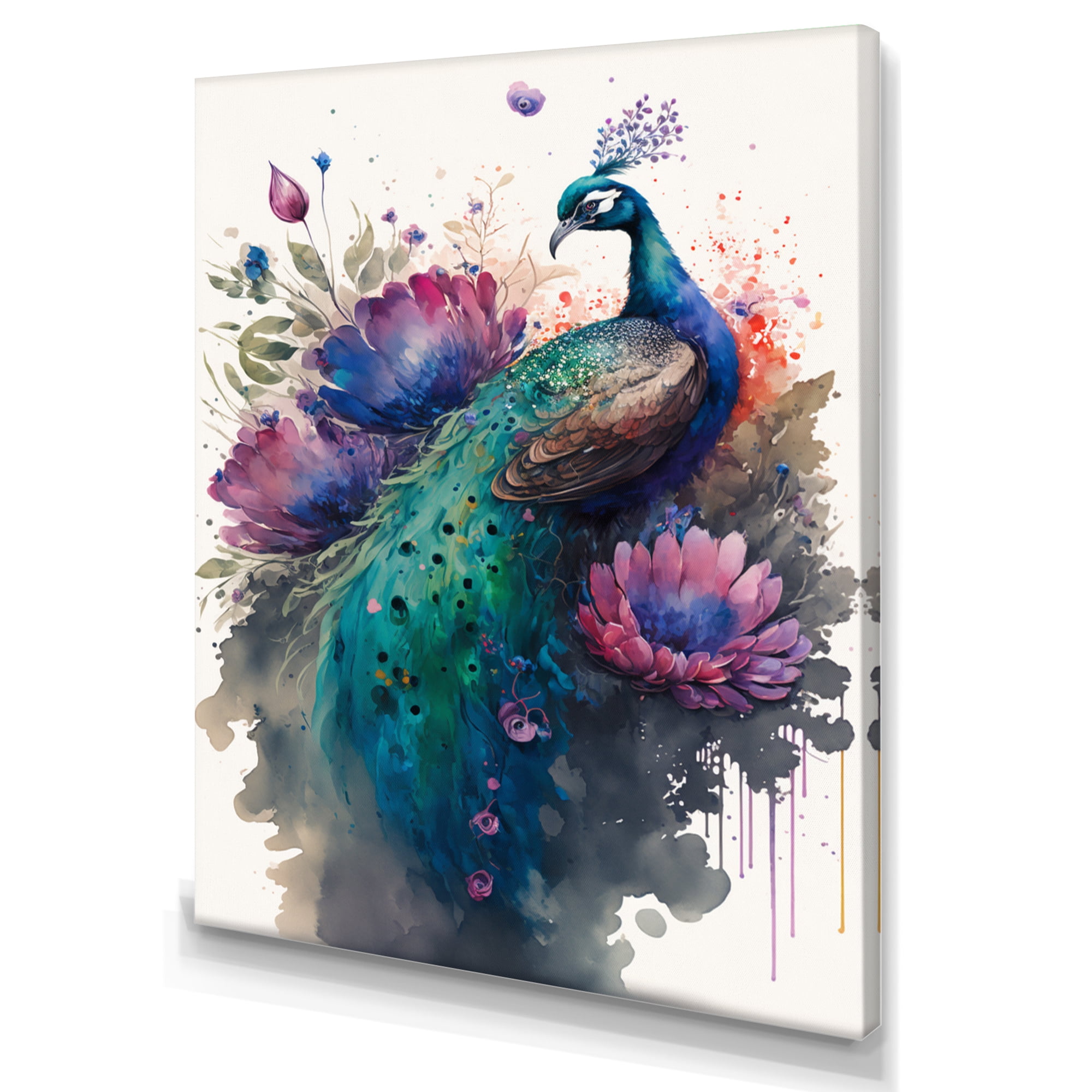 Designart Cute Peacock Floral Art I Canvas Wall Art