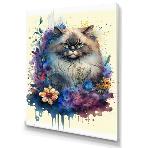 Designart Cute Persian Cat Floral Art II Canvas Wall Art