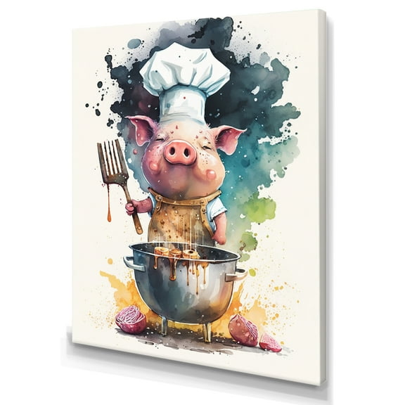 Designart Cute Pig With Chef Hat I Canvas Wall Art