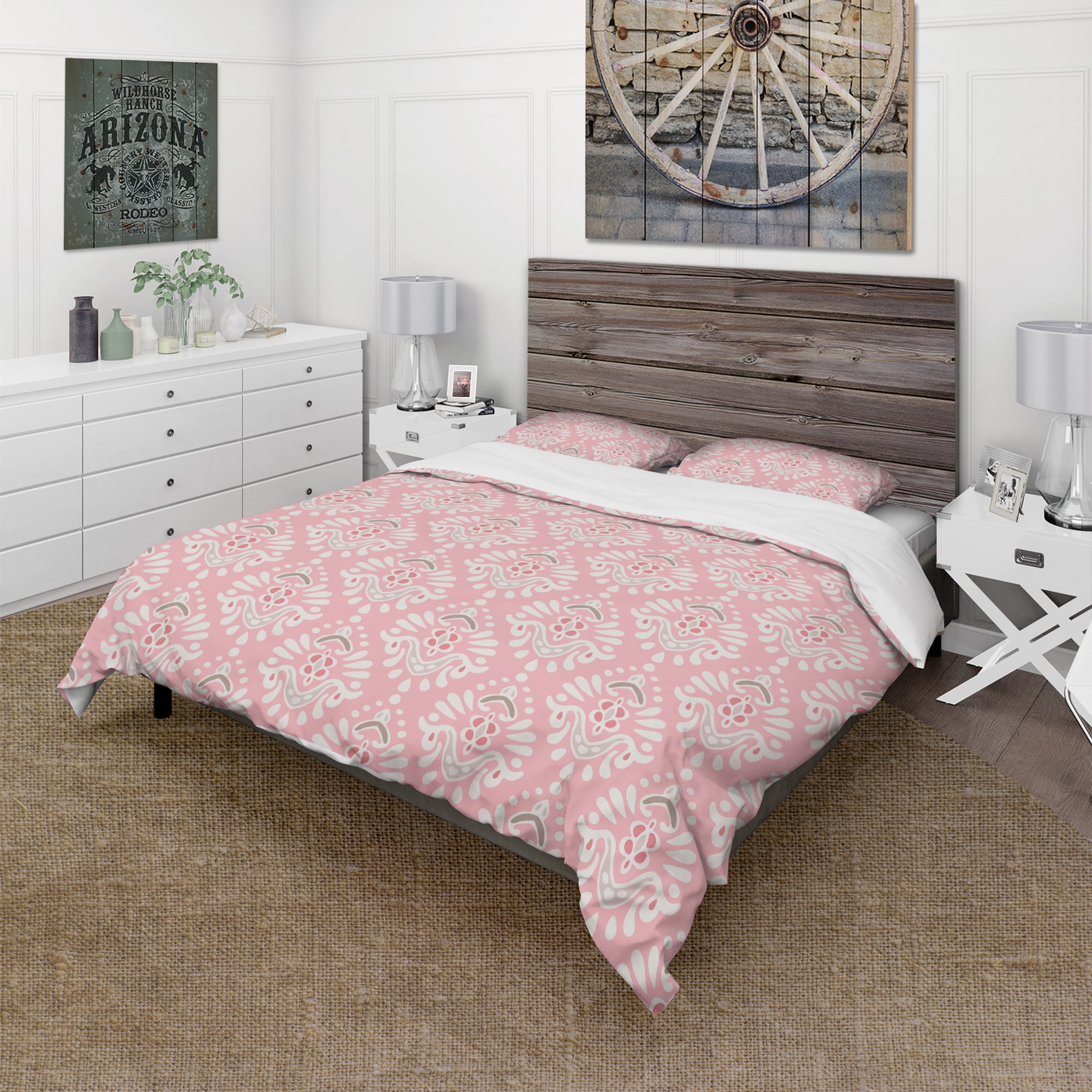 Designart 'Cute Pink Tiled Pattern' Rustic Duvet Cover Set