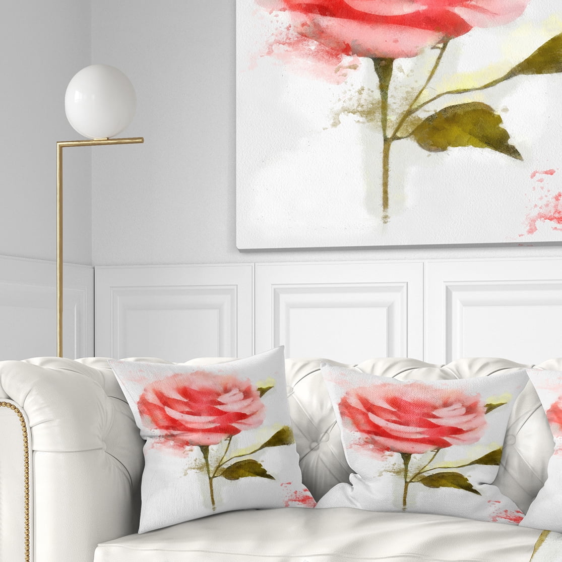 Designart Cute Pink Watercolor Rose Sketch - Flowers Throw Pillowwork - 16x16