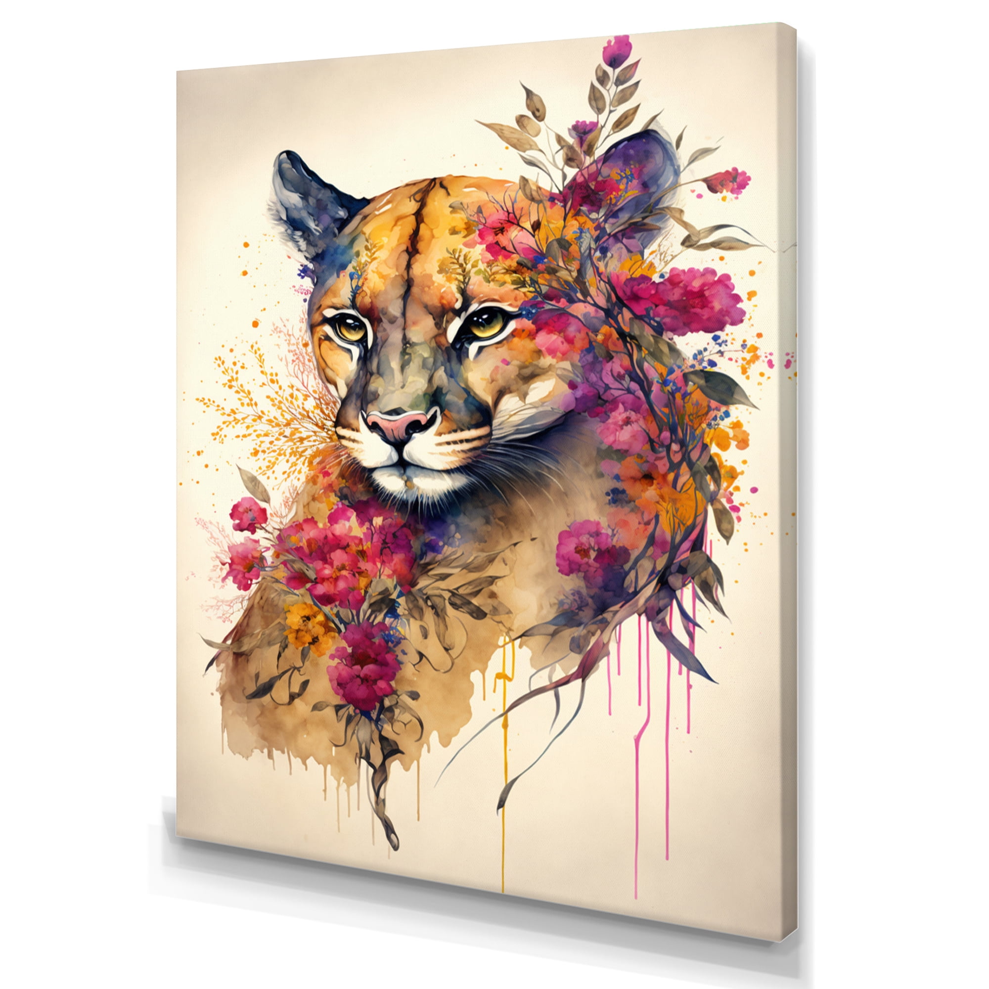Designart Cute Puma Floral Art II Canvas Wall Art