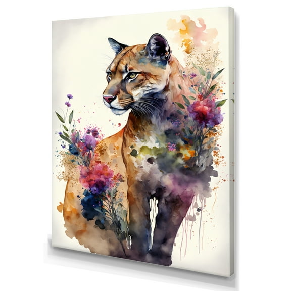 Designart Cute Puma Floral Art IV Canvas Wall Art