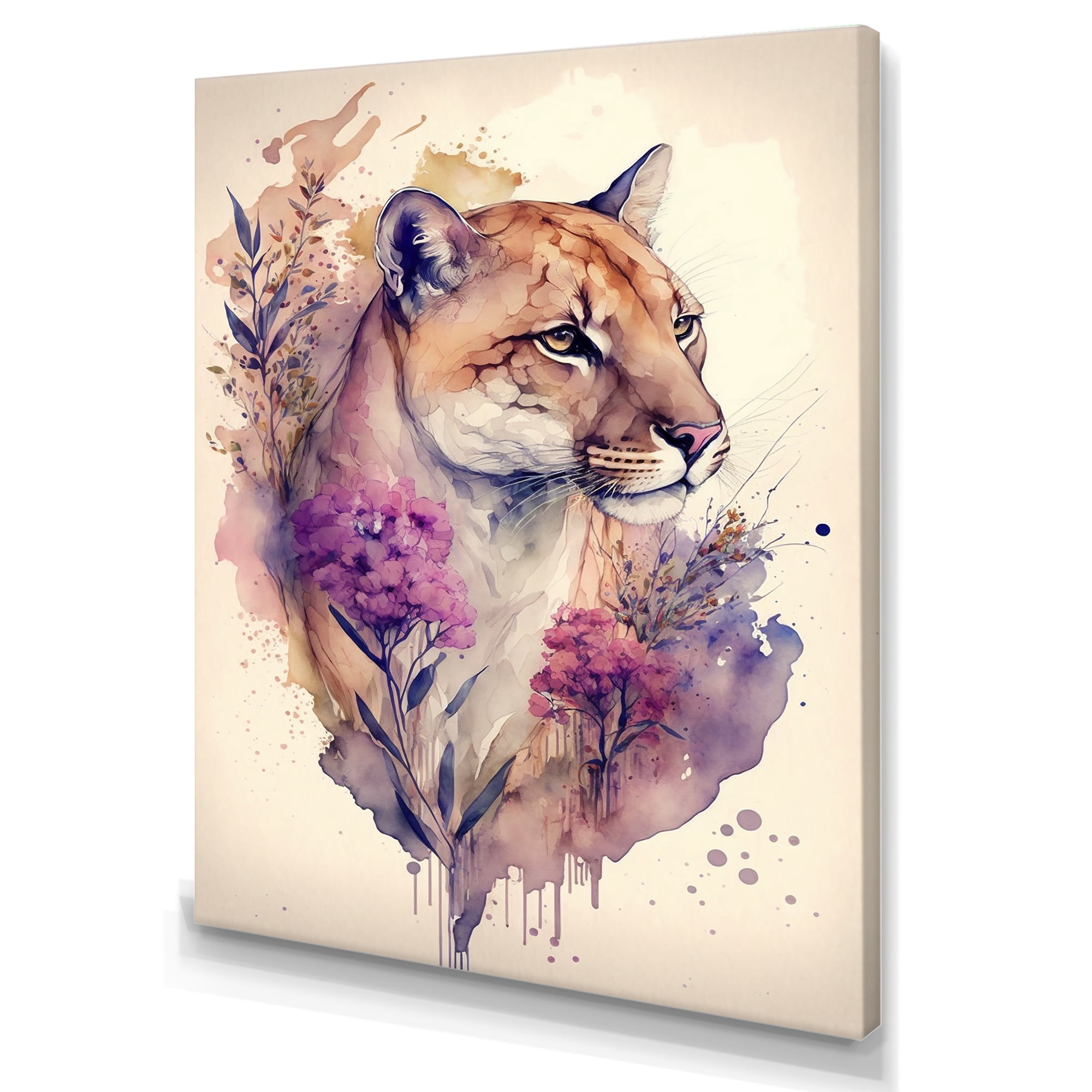 Designart Cute Puma Floral Art VI Canvas Wall Art