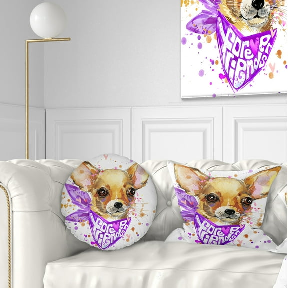 Designart Cute Puppy Dog with Neck Shawl - Contemporary Animal Throw Pillow - 12x20