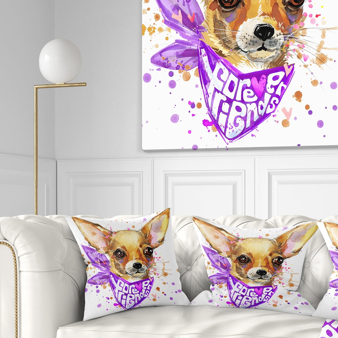 Designart Cute Puppy Dog with Neck Shawl - Contemporary Animal Throw Pillow - 18x18